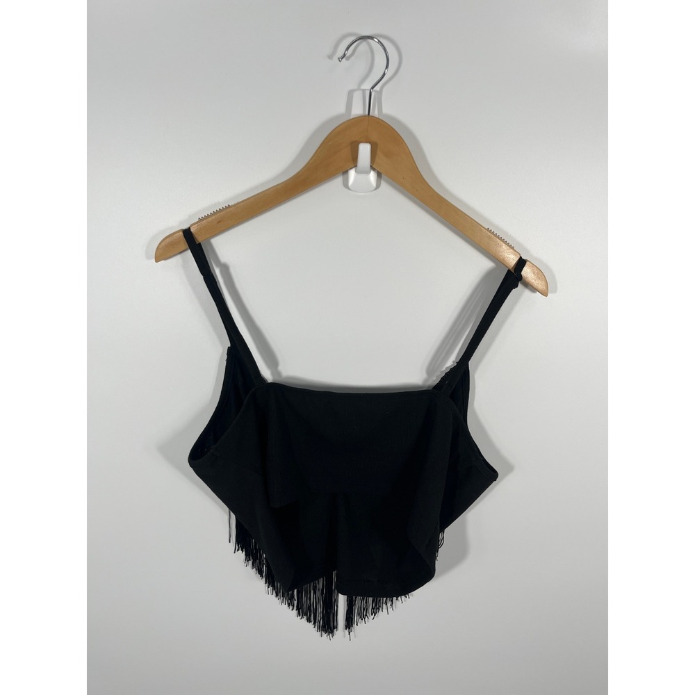 Womens Fringe Tank Top 2XL Black Western Boho Chic Festival Rodeo Concert - Picture 2 of 6